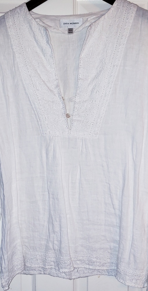 Zara womens beaded linen white tunic sz XL 💞💗